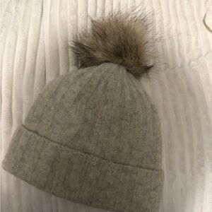 TNA Gray Knit Hat with Faux Fur Pom